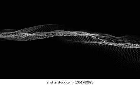 Wave of particles. Futuristic point wave. Vector illustration. Abstract background with a dynamic wave. Wave 3d