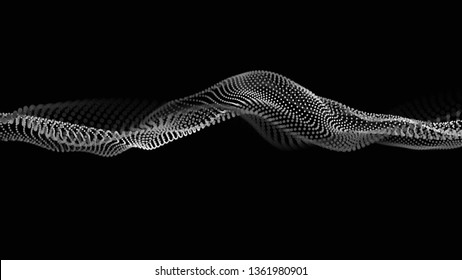 Wave of particles. Futuristic point wave. Vector illustration. Abstract background with a dynamic wave. Wave 3d