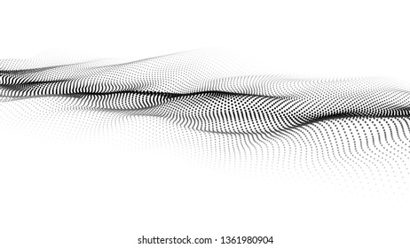 Wave of particles. Futuristic point wave. Vector illustration. Abstract background with a dynamic wave. Wave 3d