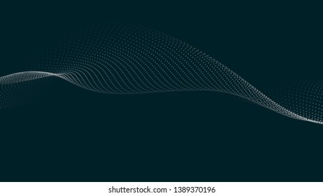 Wave of particles. Futuristic point wave. Vector illustration. Abstract background with a dynamic wave. Wave 3d.