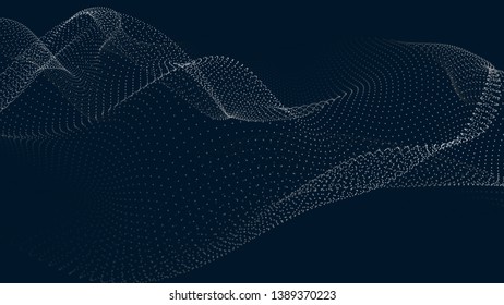 Wave of particles. Futuristic point wave. Vector illustration. Abstract background with a dynamic wave. Wave 3d.