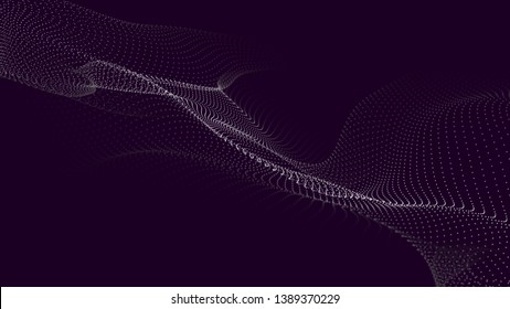 Wave of particles. Futuristic point wave. Vector illustration. Abstract background with a dynamic wave. Wave 3d.
