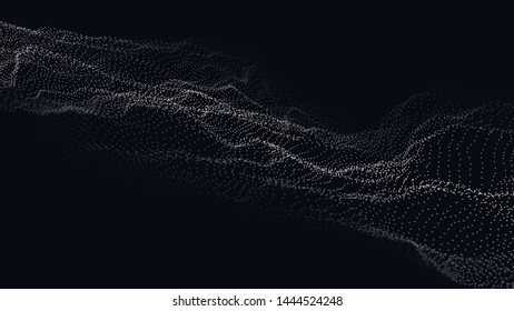 A wave of particles. Futuristic point wave. Vector illustration. Abstract blue background with a dynamic wave. Wave 3d