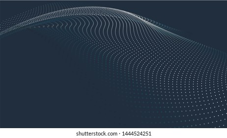 A wave of particles. Futuristic point wave. Vector illustration. Abstract blue background with a dynamic wave. Wave 3d