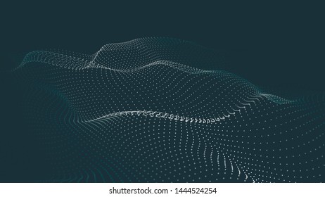 A wave of particles. Futuristic point wave. Vector illustration. Abstract blue background with a dynamic wave. Wave 3d