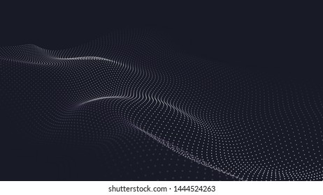 A wave of particles. Futuristic point wave. Vector illustration. Abstract blue background with a dynamic wave. Wave 3d