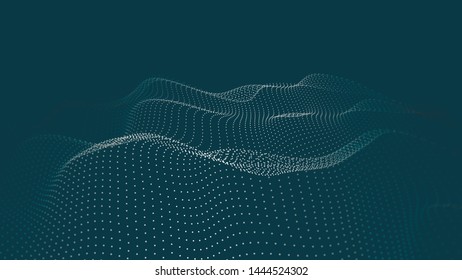 A wave of particles. Futuristic point wave. Vector illustration. Abstract blue background with a dynamic wave. Wave 3d