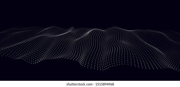 Wave of particles. Futuristic point wave. Vector illustration. Abstract background with a dynamic wave. Wave 3d.