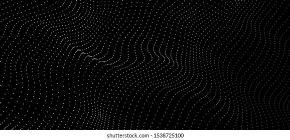 Wave of particles. Futuristic point wave. Vector illustration. Abstract background with a dynamic wave. Wave 3d.