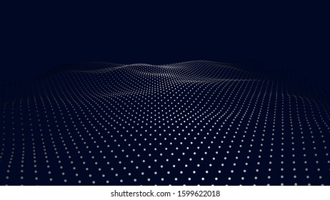 Wave of particles. Futuristic point wave. Vector illustration. Abstract background with a dynamic wave. Wave 3d.