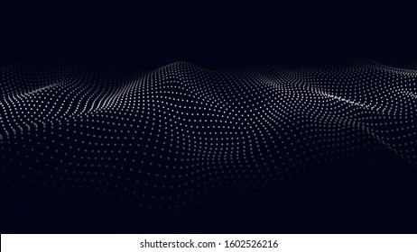 Wave of particles. Futuristic point wave. Vector illustration. Abstract background with a dynamic wave. Wave 3d.