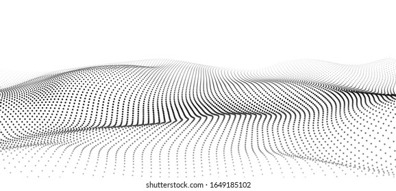  Ola de partículas.Ola puntera futurista. Ilustración vectorial. Fondo abstracto con una onda dinámica.Onda 3d.