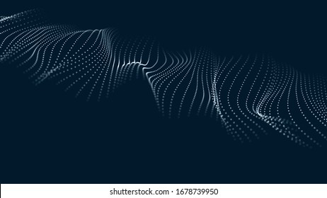 Wave of particles. Futuristic point wave. Vector illustration. Abstract background with a dynamic wave. Wave 3d.