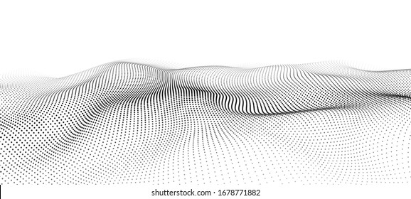 Wave of particles. Futuristic point wave. Vector illustration. Abstract background with a dynamic wave. Wave 3d.