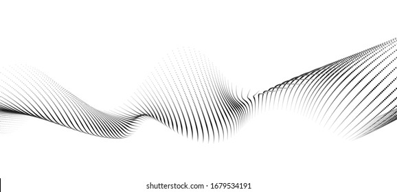 Wave of particles. Futuristic point wave. Vector illustration. Abstract background with a dynamic wave. Wave 3d.