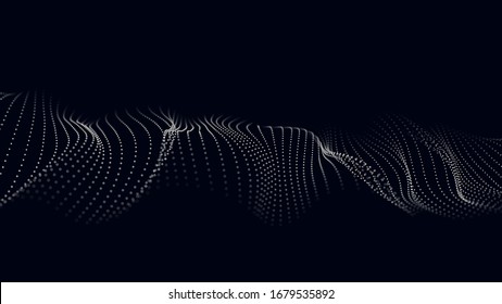 Wave of particles. Futuristic point wave. Vector illustration. Abstract background with a dynamic wave. Wave 3d.