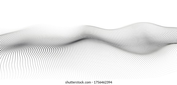 Wave Of Particles. Futuristic Point Wave. Vector Illustration. Abstract Background With A Dynamic Wave. Wave 3d.