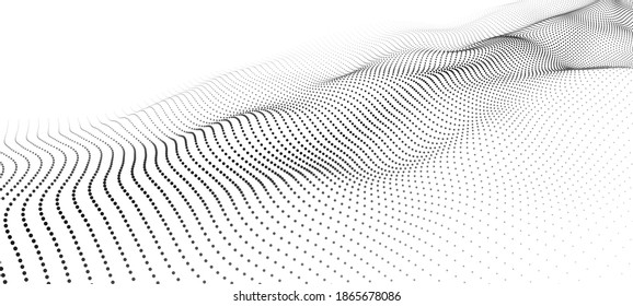 Wave of particles. Futuristic point wave. Vector illustration. Abstract background with a dynamic wave. Wave 3d.