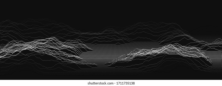 Ola de partículas sobre fondo oscuro. Fondo tecnológico. Patrón para presentaciones. Ilustración del vector