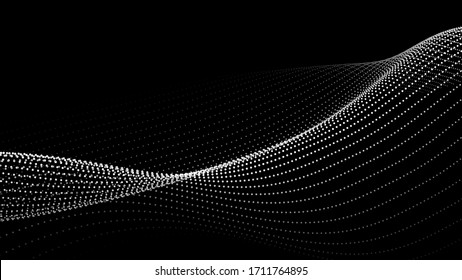 Wave of particles on dark background. Technology backdrop. Pattern for presentations. Vector illustration