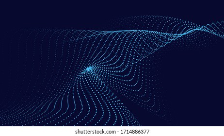Wave of particles on dark background. Technology backdrop. Pattern for presentations. Vector illustration