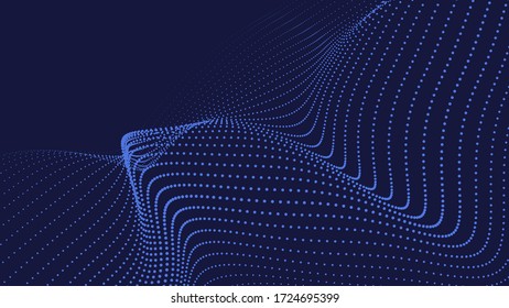 Partikel-Welle auf dunklem Hintergrund. Technologie Muster für Präsentationen. Vektor-Abbildung