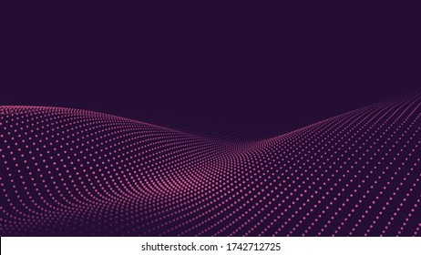 Wave of particles on dark background. Technology backdrop. Pattern for presentations. Vector illustration