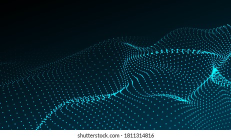 Ola de partículas en el fondo oscuro. Fondo tecnológico. Patrón para presentaciones. Ilustración del vector
