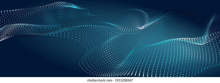 Wave of particles on dark background. Technology backdrop. Pattern for presentations. Vector illustration	