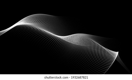 Wave of particles on dark background. Technology backdrop. Pattern for presentations. Vector illustration	