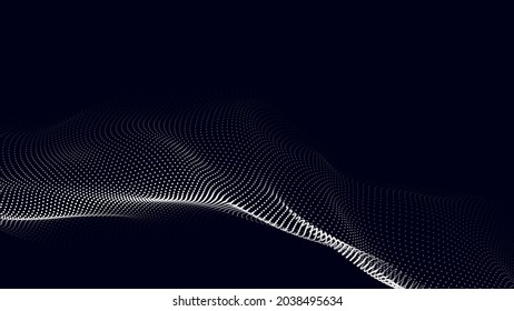 Wave of particles on dark background. Technology backdrop. Pattern for presentations. Vector illustration	