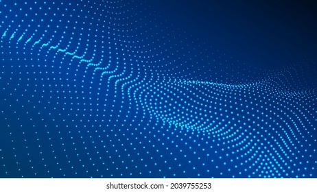 Wave of particles on dark background. Technology backdrop. Pattern for presentations. Vector illustration	