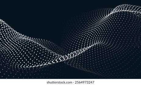 Wave of particles on dark background. Technology backdrop. Pattern for presentations. Vector illustration	