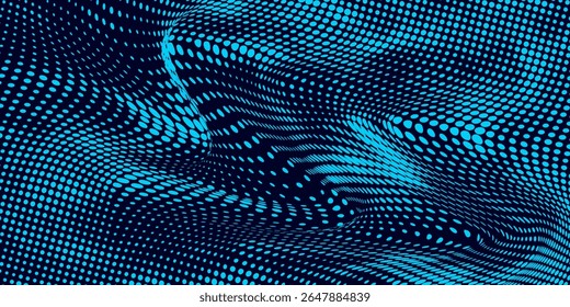 Ola de partículas sobre fondo oscuro. Tecnología de fondo. Patrón para presentaciones. 3D