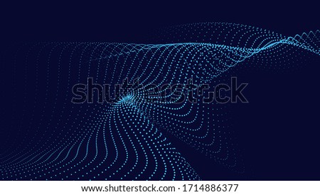 Wave of particles on dark background. Technology backdrop. Pattern for presentations. Vector illustration