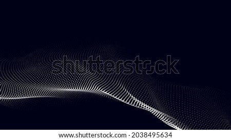 Wave of particles on dark background. Technology backdrop. Pattern for presentations. Vector illustration	