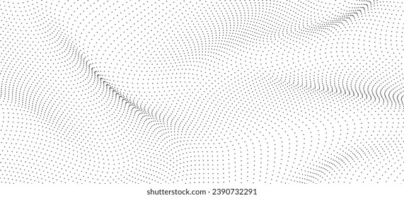 wave of particles. Surface of wave dots. Dotted geometric background
