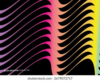 The wave pattern background is a vertical wavy line pattern with bright neon color gradations, creating a dynamic flowing effect on a deep black background.	
