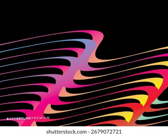 The wave pattern background is a vertical wavy line pattern with bright neon color gradations, creating a dynamic flowing effect on a deep black background.	
