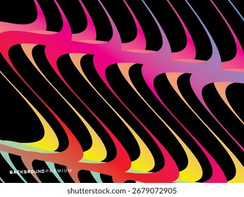 The wave pattern background is a vertical wavy line pattern with bright neon color gradations, creating a dynamic flowing effect on a deep black background.	
