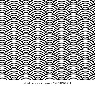 Wave pattern, black and white Chinese seamless pattern, Japanese traditional background