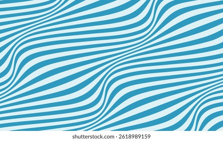 Padrão de onda de fundo de faixas de caramelo. Textura de fluxo de ondas encaracoladas. Cor azul de textura linear psicodélica retrô. Ilustração vetorial