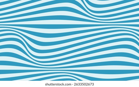 Wave pattern of caramel stripes background. Curly waves flow texture. Retro psychedelic linear texture blue color. Vector illustration