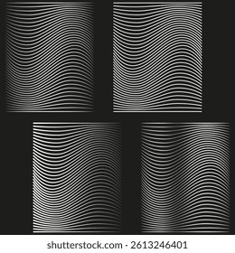 Wave pattern collection. Curved line flow. Black white contrast. Vector dynamic texture.