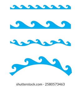 Wave pattern design. Blue ocean shapes. Decorative seamless elements. Flowing water style.