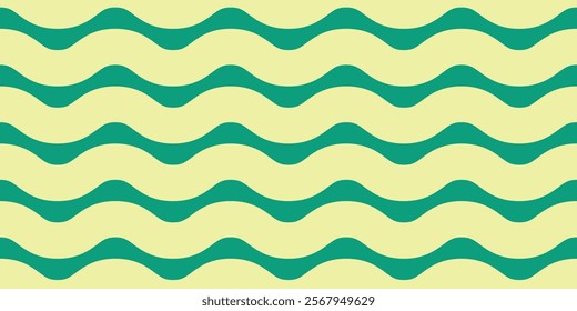 A wave pattern featuring alternating teal curves on a light yellow background. Trendy retro style background. Ideal for backgrounds, textiles, or graphic projects.