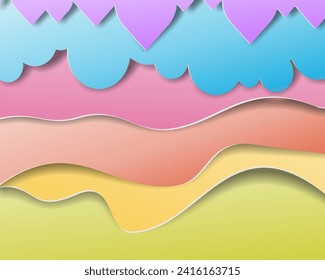 wave pattern formation from pile of randomly cut paper pieces, for banner, web backround, 3d effect, paper cut style.