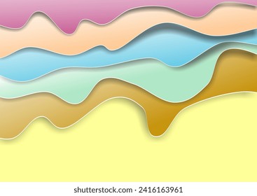 wave pattern formation from pile of randomly cut paper pieces, for banner, web backround, 3d effect, paper cut style, bright color