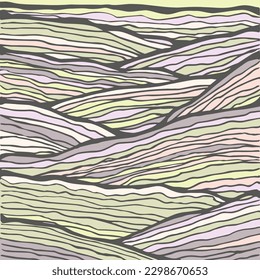 Wave Pattern, Hand drawn water sea modern vector background. Wavy beach brush stroke, curly grunge paint lines, pastel illustration