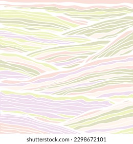 Wave Pattern, Hand drawn water sea modern vector background. Wavy beach brush stroke, curly grunge paint lines, pastel illustration